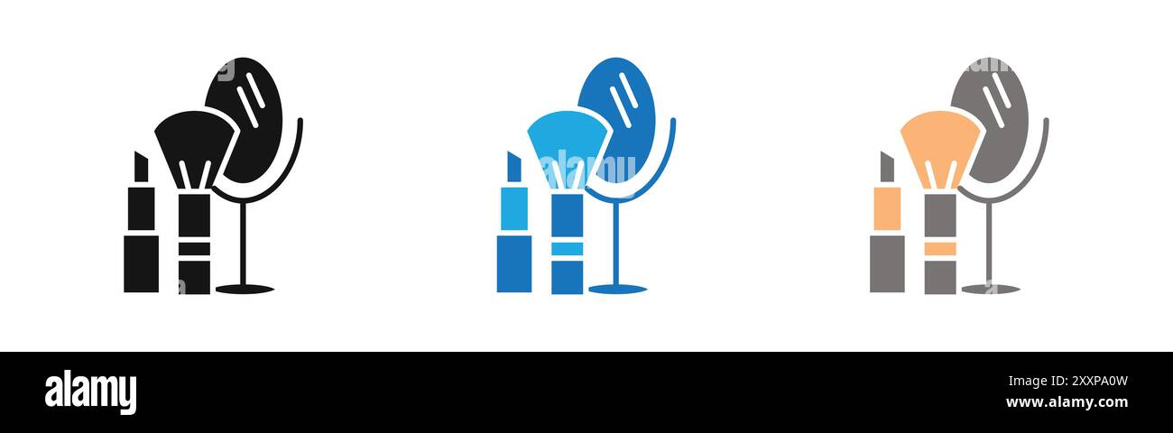 Make-up Icon Outline Kollektion oder Set in Schwarz-weiß Stock Vektor