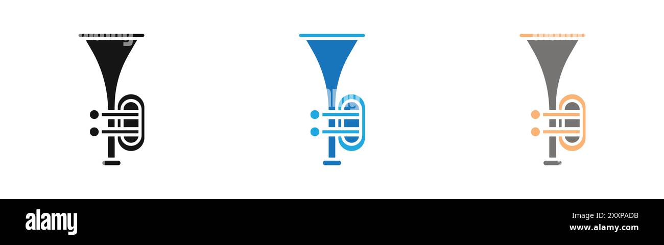 Trompete Icon Outline Kollektion oder Set in Schwarz-weiß Stock Vektor