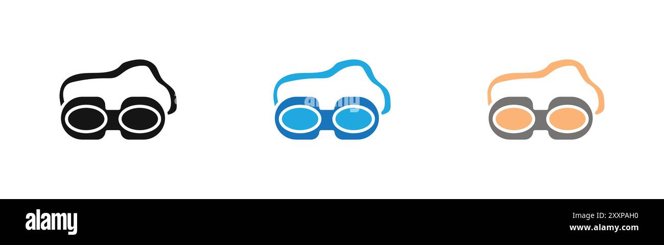 Schwimmbrille Icon Outline Kollektion oder Set in Schwarz-weiß Stock Vektor