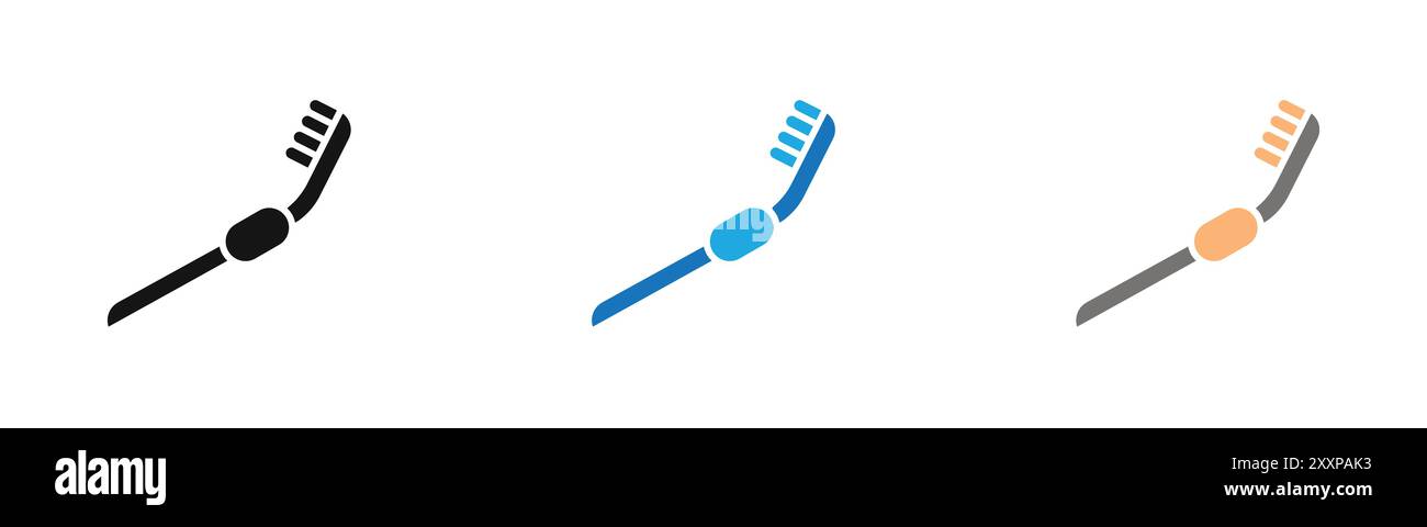 Zahnbürste Icon Outline Kollektion oder Set in Schwarz-weiß Stock Vektor