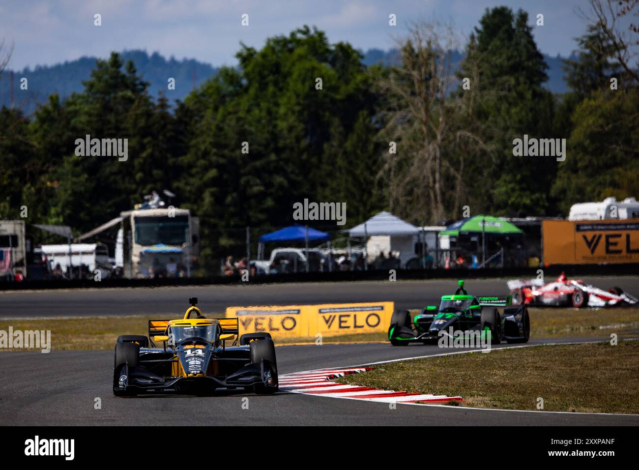 Portland, USA. August 2024. 14 FERRUCCI Santino (usa), A.J. Foyt Entreprises, Dallara DW12 - Chevrolet, Aktion während des Grand Prix von Portland BitNile.com, 14 Runde der NTT IndyCar Series 2024, auf dem Portland International Raceway, vom 23. Bis 25. August 2024 in Portland, USA - Foto Julien Delfosse/DPPI Credit: DPPI Media/Alamy Live News Stockfoto