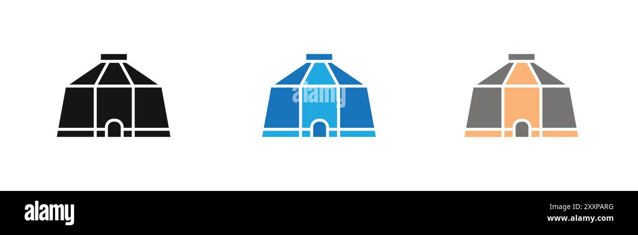 Yurt Icon Outline Kollektion oder Set in Schwarz-weiß Stock Vektor