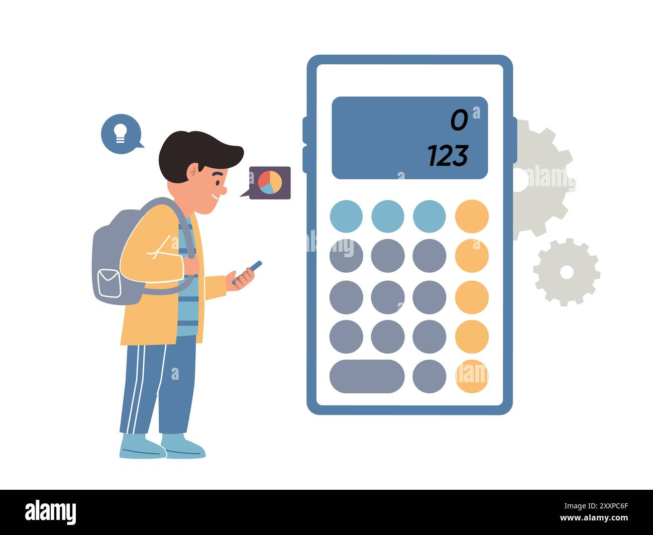 Für die Studie der Rechner-App ist eine Berechnung des Systems erforderlich Mathematiklösung Student Helper Design Icon Illustration Stock Vektor