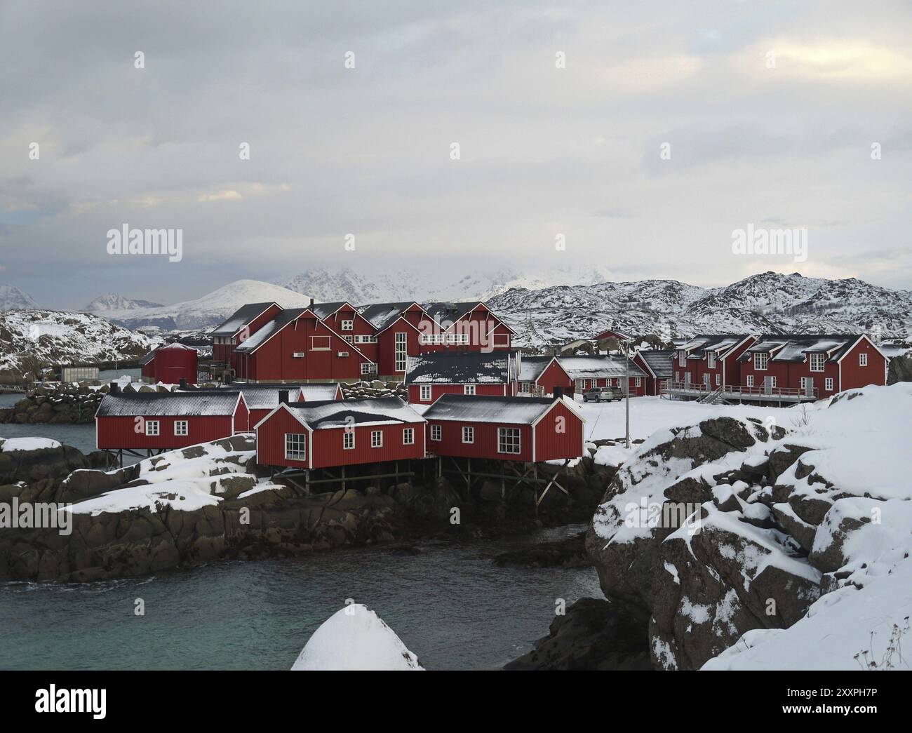 Statles Rorbuer in Mortsund, Lofoten Stockfoto