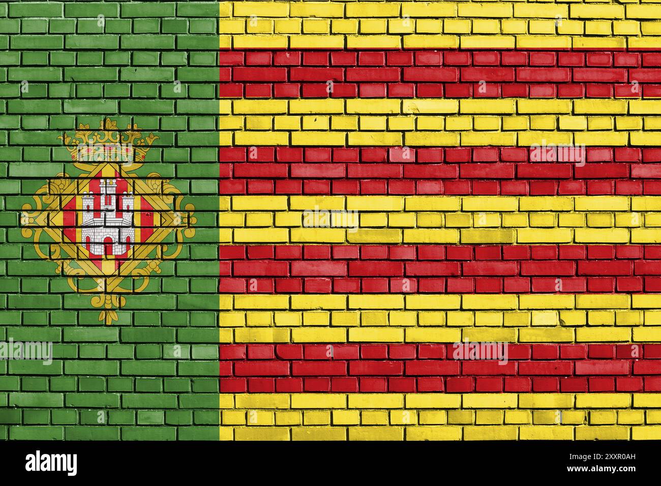 Flagge von Castellon de la Plana, gemalt auf Ziegelwand Stockfoto