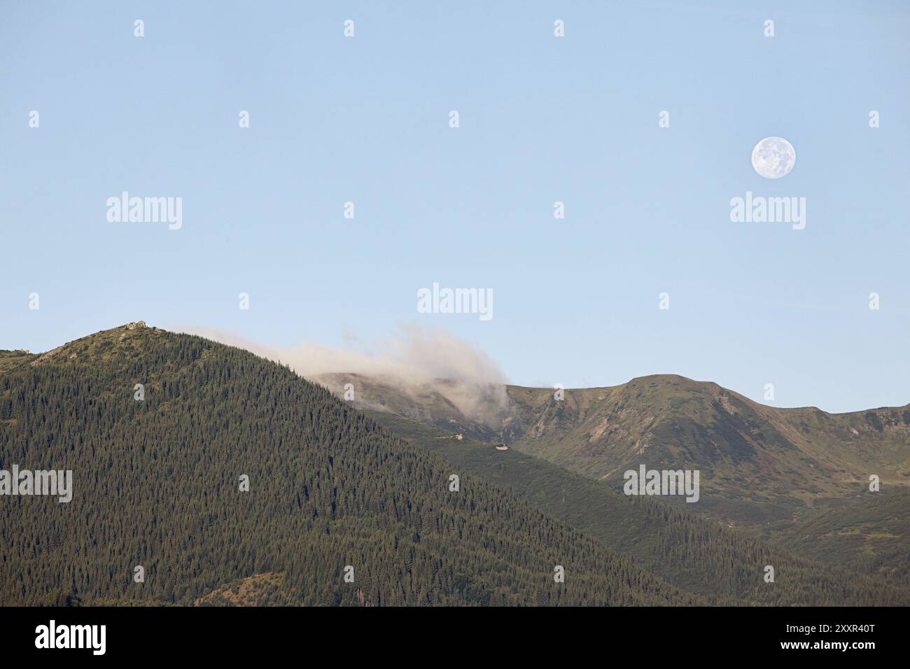 Vollmond unter Karpaten, Ukraine, Europa Stockfoto