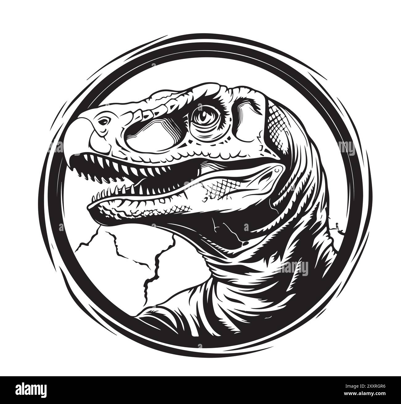 Grafischer Vintage Raptor Sepia Hintergrund, Vektor-Illustration, Dinosaurier Stock Vektor