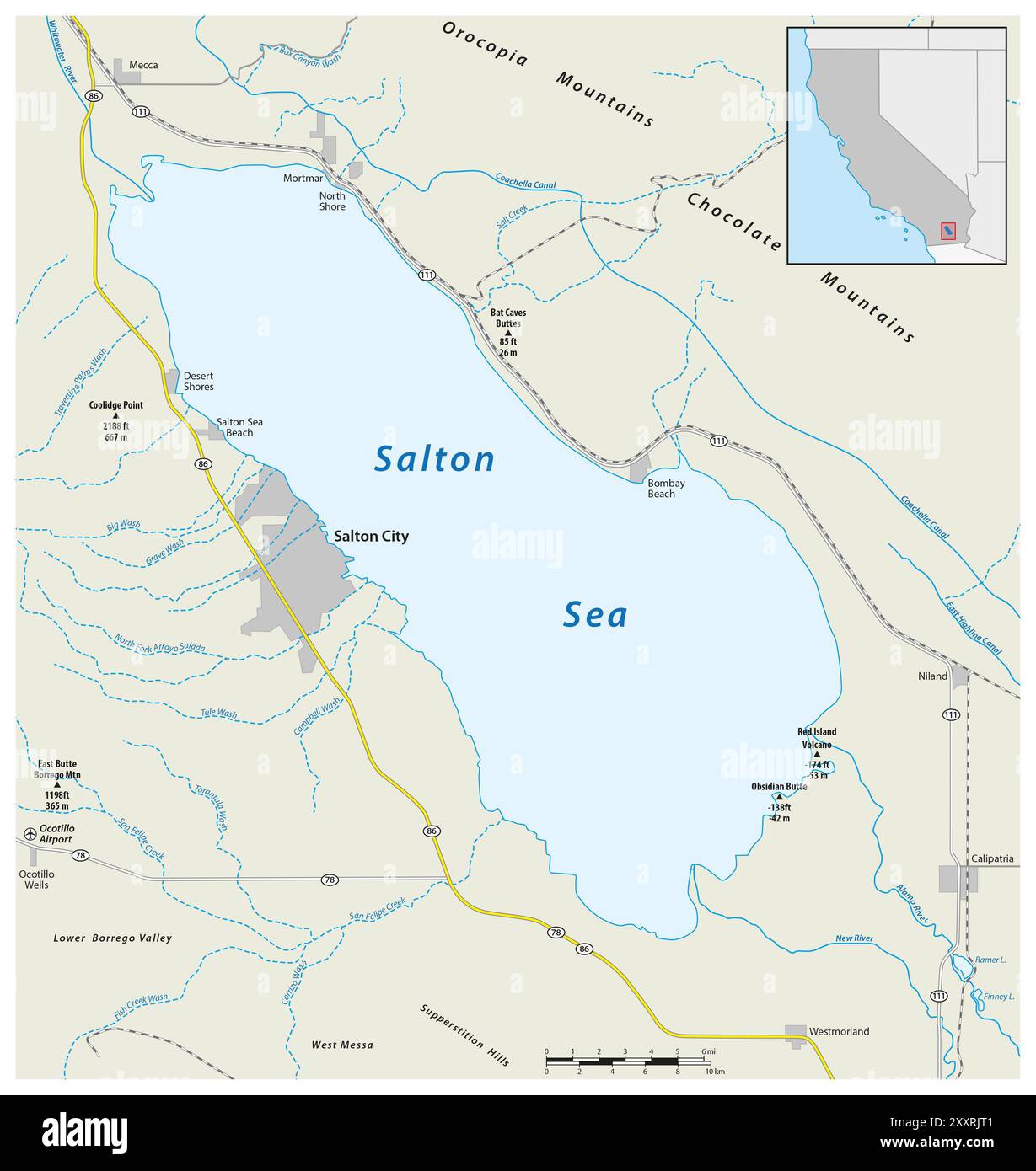 Karte von der kalifornischen Salton Sea Stockfoto