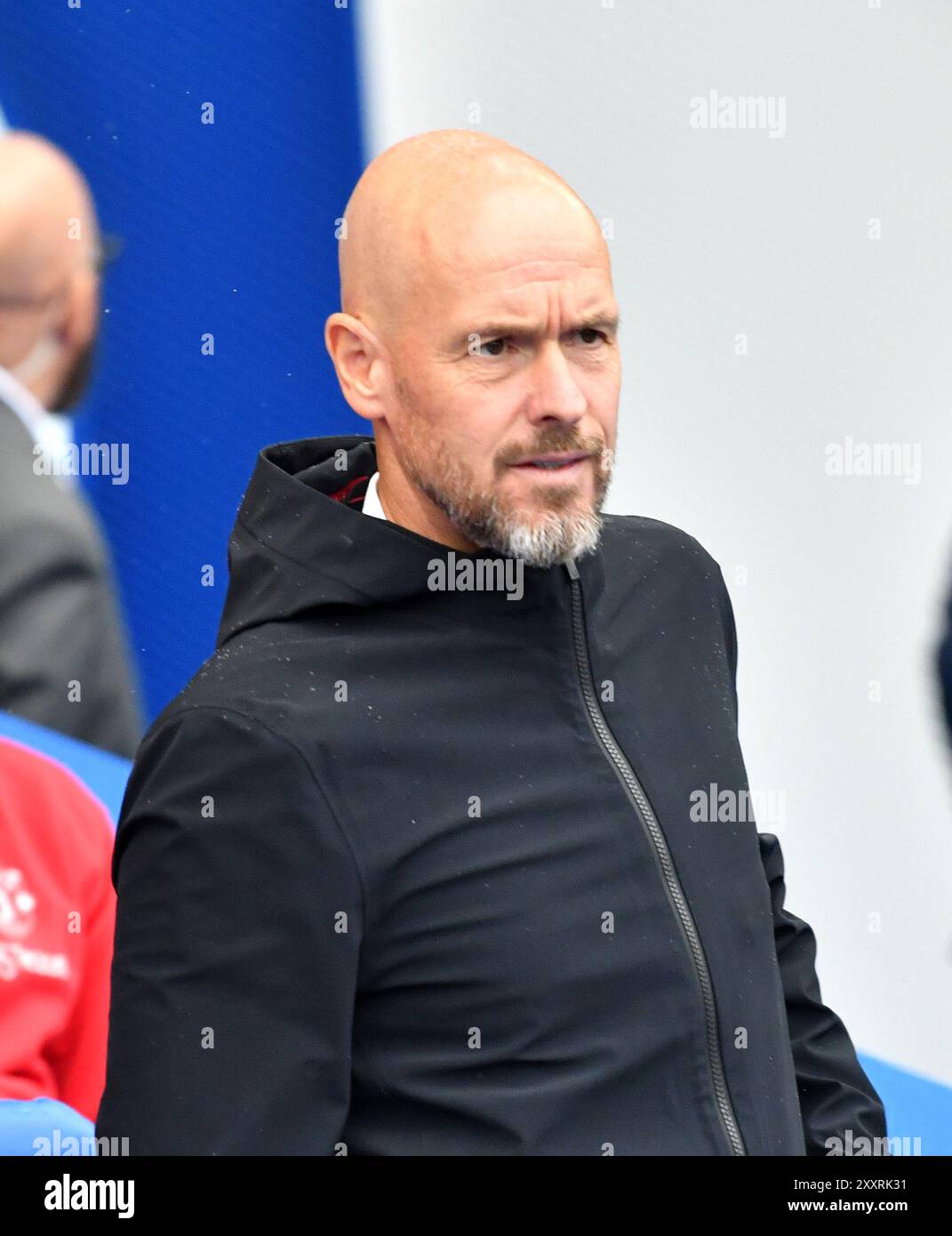Manchester United Manager Erik Ten Hag während des Premier League-Spiels zwischen Brighton und Hove Albion und Manchester United im American Express Stadium, Brighton, UK - 24. August 2024 Foto Simon Dack / Teleobjektive nur redaktionelle Verwendung. Kein Merchandising. Für Football Images gelten Einschränkungen für FA und Premier League, inc. Keine Internet-/Mobilnutzung ohne FAPL-Lizenz. Weitere Informationen erhalten Sie bei Football Dataco Stockfoto
