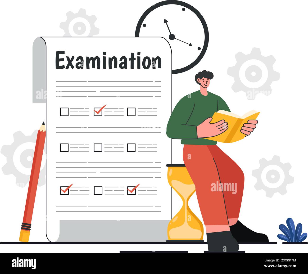 Untersuchung Papier Vektor Illustration mit Online-Prüfung, Formular, Papers Antworten, Umfrage oder Internet Quiz im flachen Stil Cartoon Hintergrund Stock Vektor