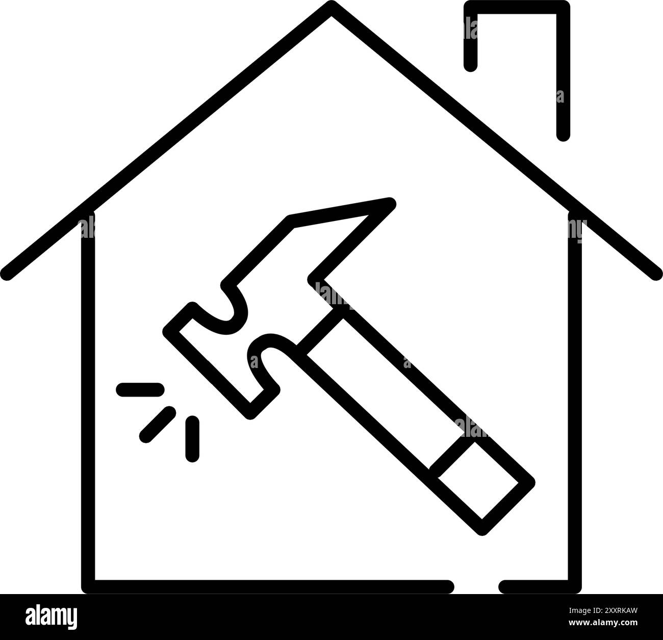 Hausreparaturen, Renovierungen und Bauarbeiten. Haus und Hammer. Pixel Perfect Vektor-Symbol Stock Vektor
