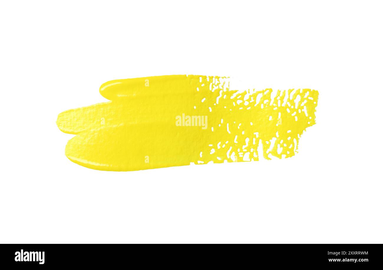 Gelber Pinsel isoliert auf weißem Hintergrund und mit Beschneidungspfaden. Stockfoto