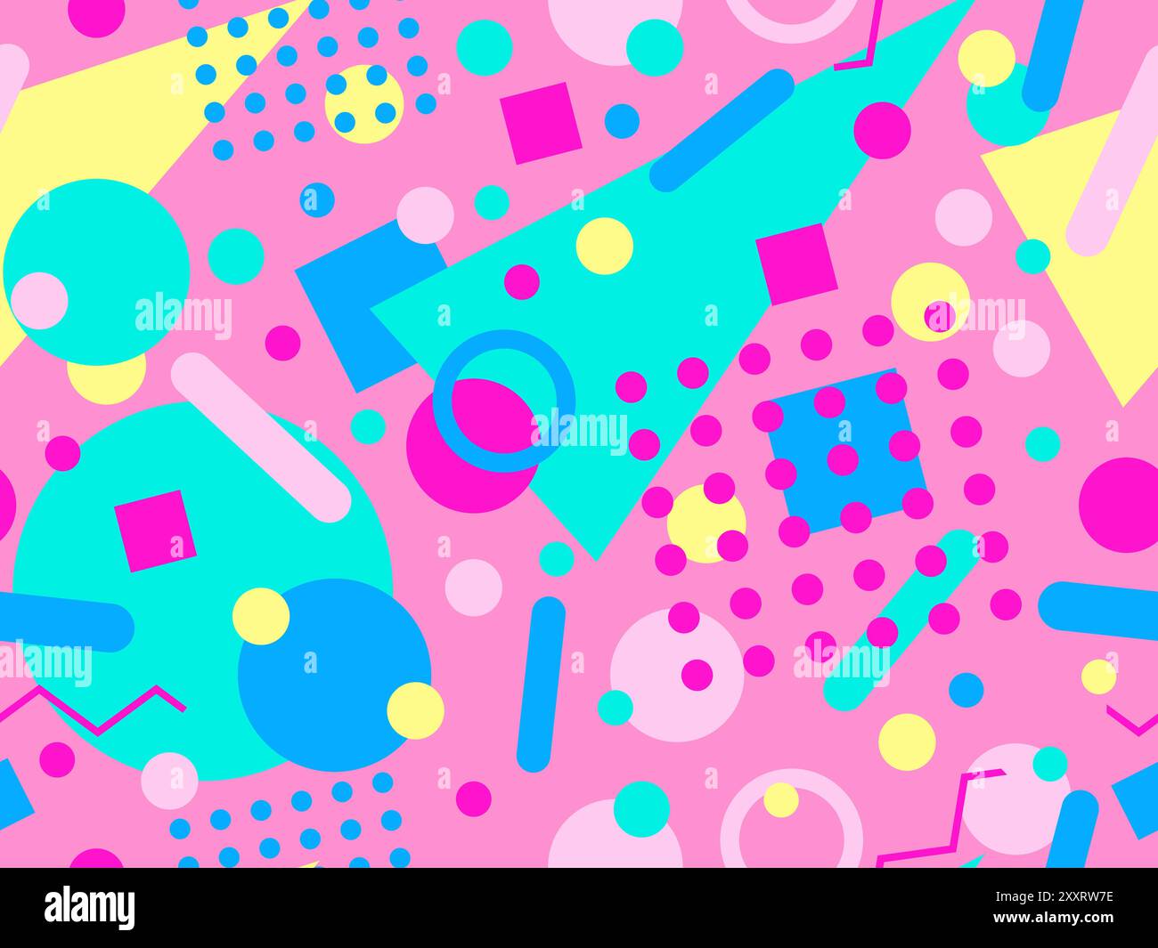 Geometrisches Nahtmuster mit memphis-Elementen im 80s Style. Farbenfrohes geometrisches Muster. Design von Werbeartikeln, Geschenkpapier und Druck Stock Vektor