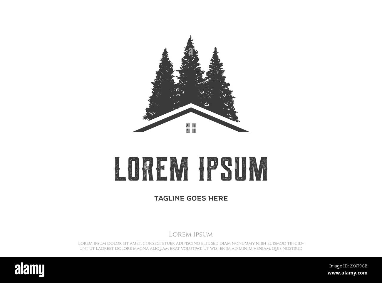 Kiefer Zedernholz Fichte Zypresse Baum Wald Haus Hütte Immobilien Logo Design Vektor Stock Vektor
