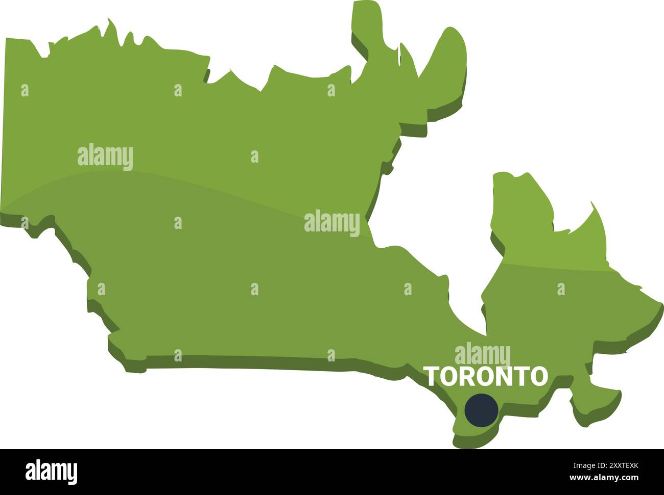 Die stilisierte grüne Karte von ontario markiert toronto mit einem kräftigen schwarzen Punkt Stock Vektor