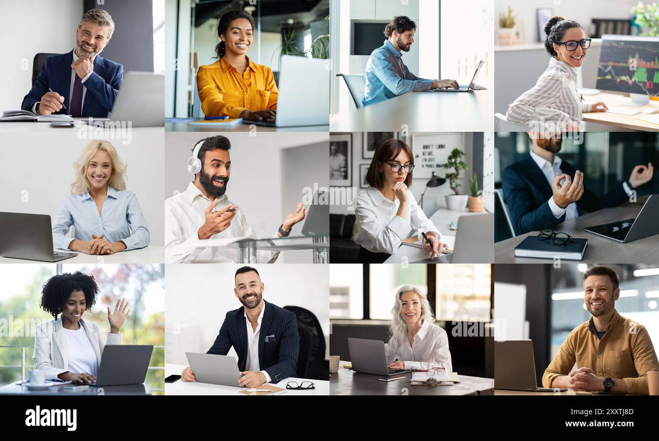 Mitarbeiter, die an virtuellen Meetings und Remote-Arbeiten teilnehmen Stockfoto