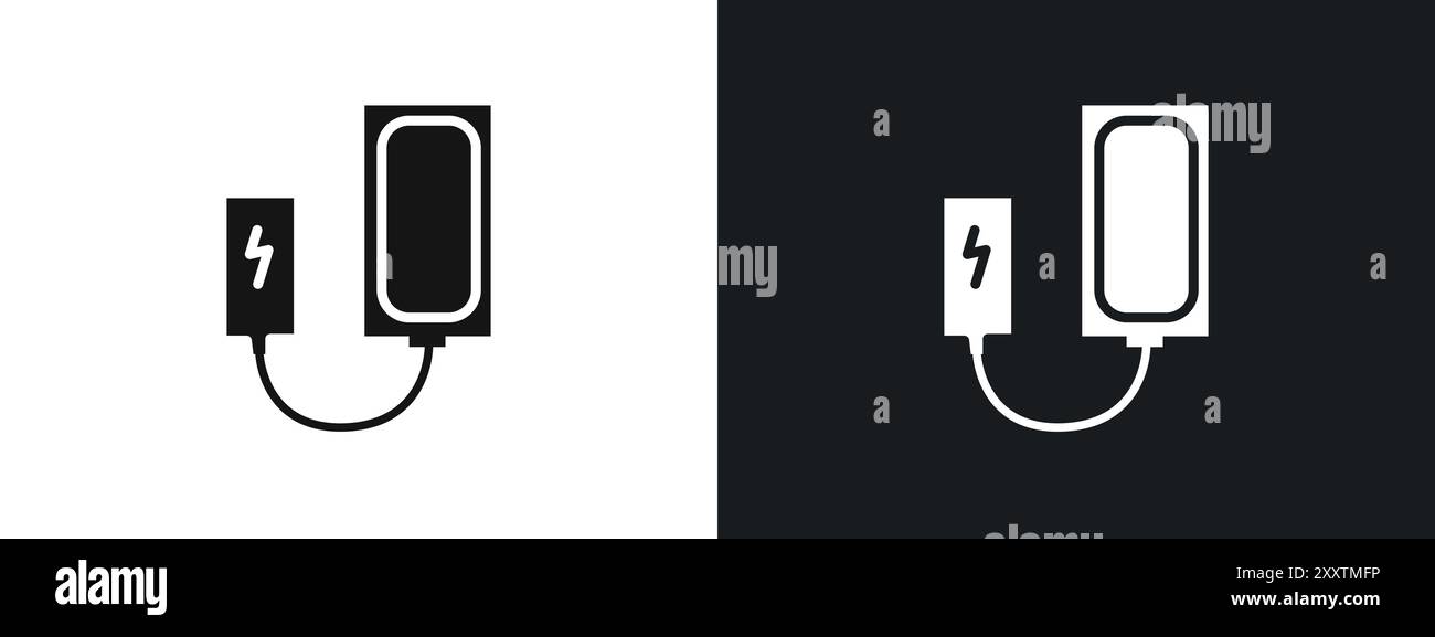 Mobiles Laden mit Powerbank-Symbol lineares Vektorgrafik-Zeichen oder Symbolsatz für die Web-App-benutzeroberfläche Stock Vektor