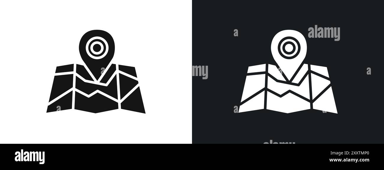 PIN-on-amap-Symbol lineares Vektorgrafikzeichen oder Symbolsatz für die Web-App-benutzeroberfläche Stock Vektor