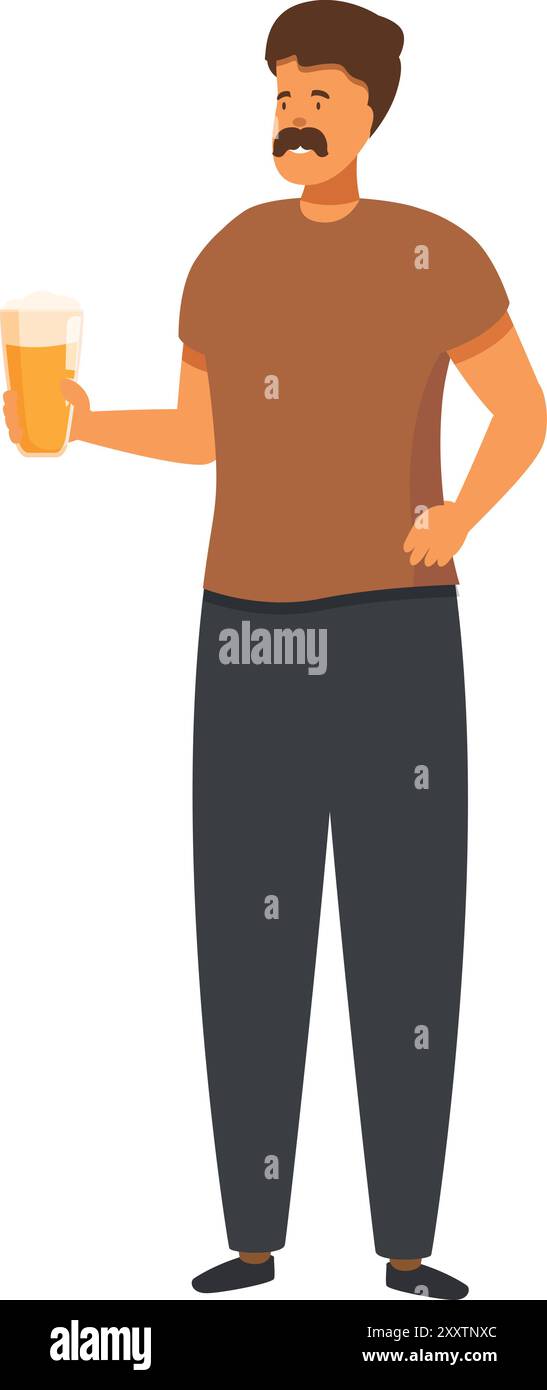 Ein junger Mann, der ein Glas Bier in der Hand hält, entspannt sich Stock Vektor