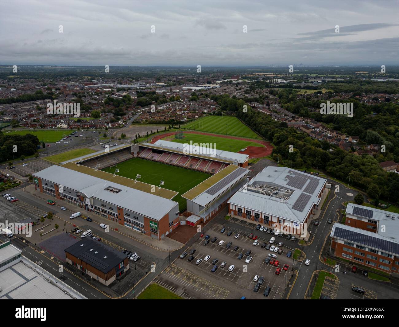 Eine Luftaufnahme von Leigh Sports Village im Großraum Manchester, Großbritannien Stockfoto