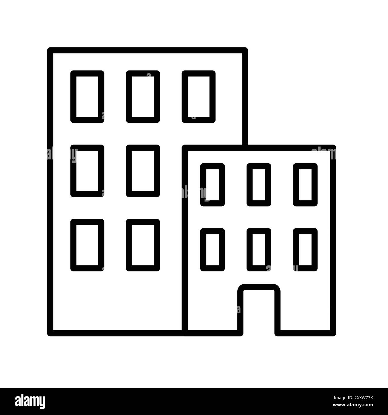 Bürogebäude Icon Flat Set in schwarz-weiß Farbe Umrissvektor Stock Vektor