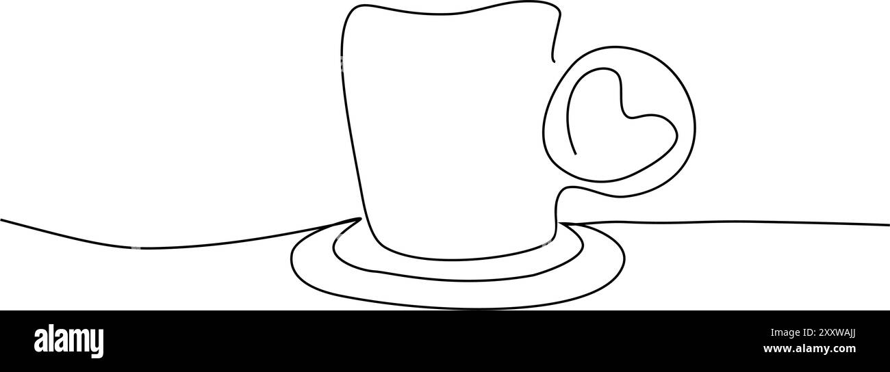 Eine Tasse heißer Kaffee mit Rauch in Form eines Herzens. Eine Linienzeichnung. Für verschiedene Anwendungen. Vektorabbildung Stock Vektor