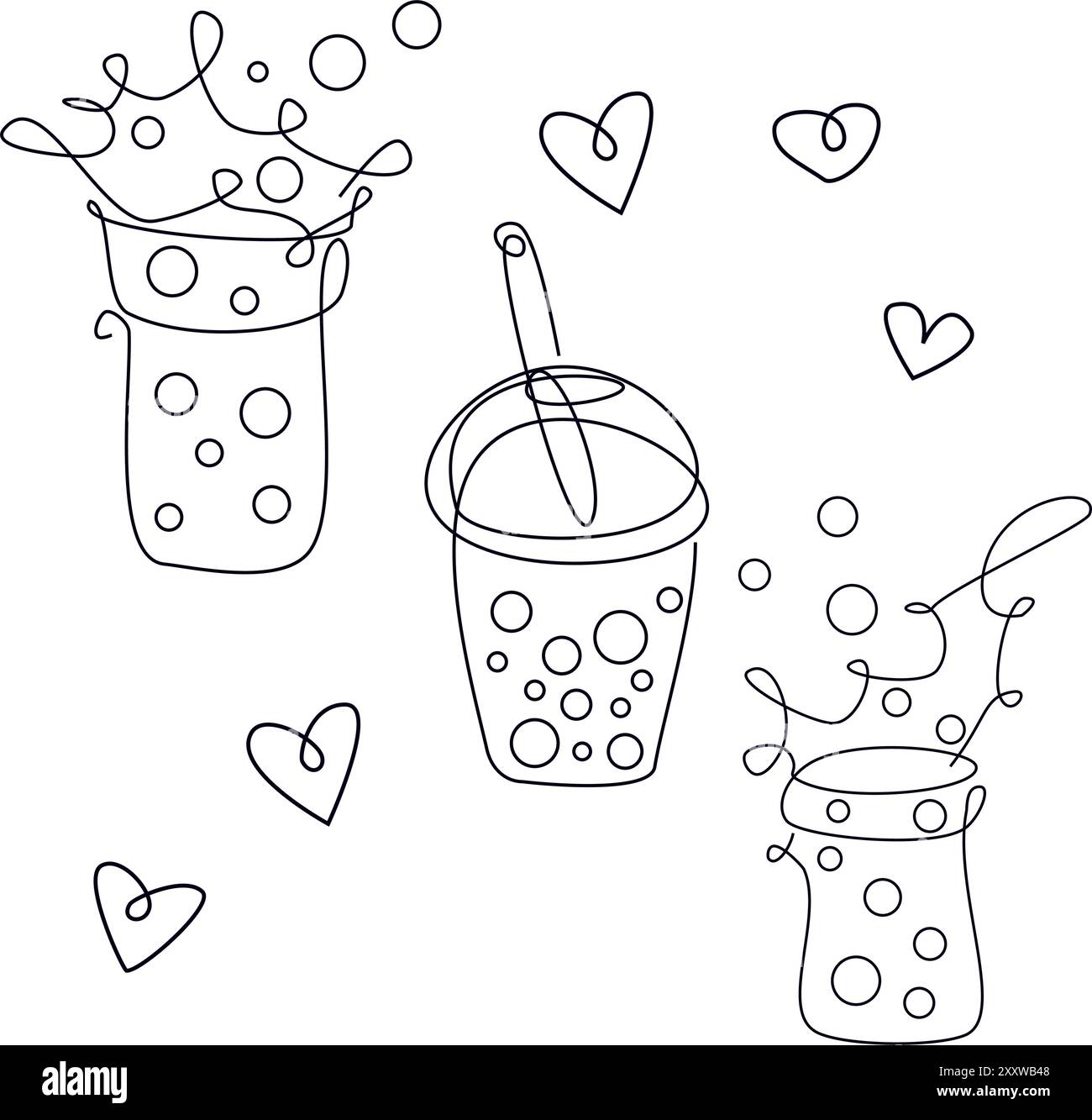 Vektor-Illustration MILCH TEE Tasse Symbole auf weißem Hintergrund eingestellt. BUBBLE TEA Logo-Set. Vektorabbildung Stock Vektor