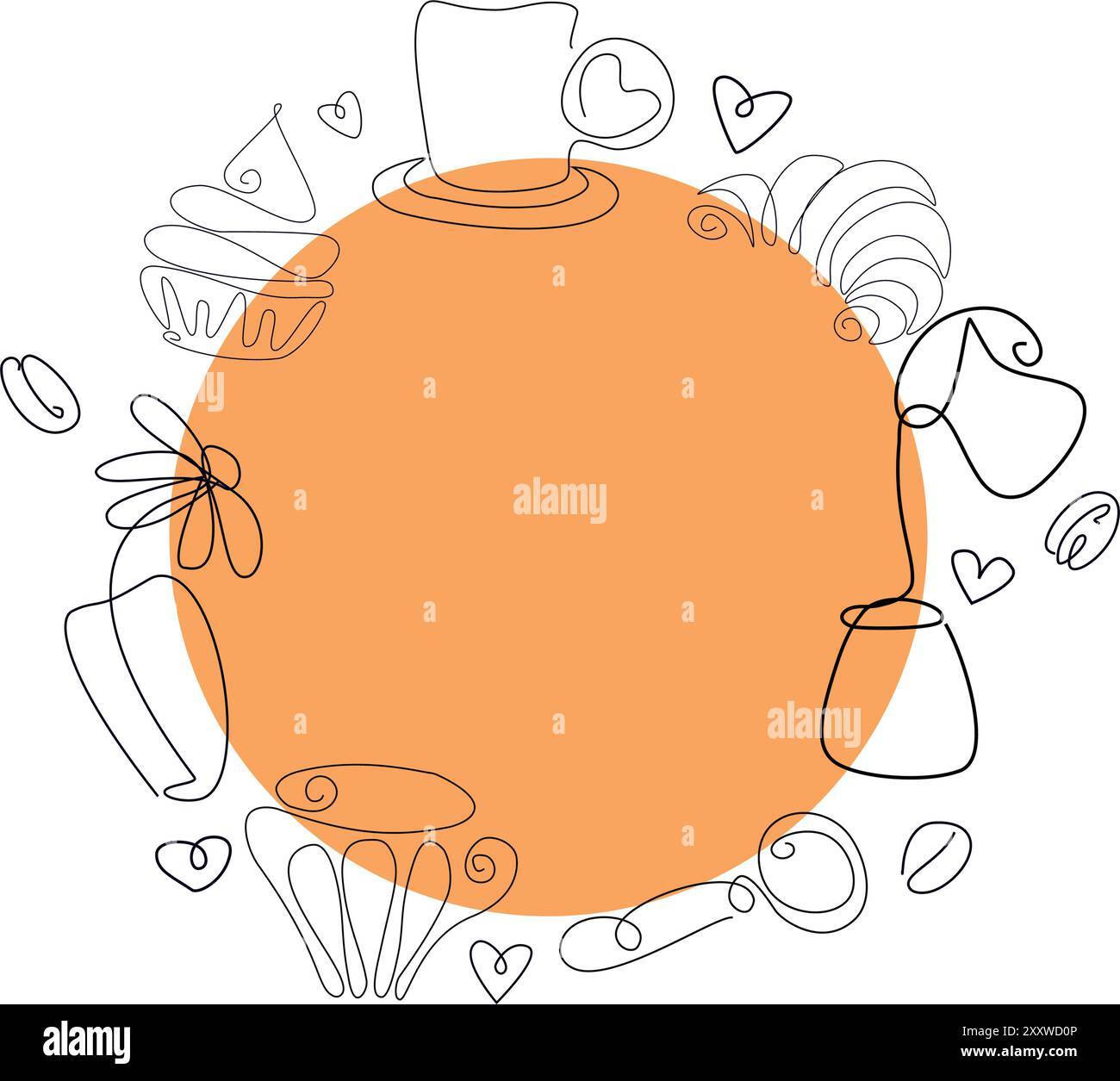 Minimale Doodle Linie Kunst Kaffeezweig und Band Kranz Rahmen Sammlung Vektor Illustration Stock Vektor