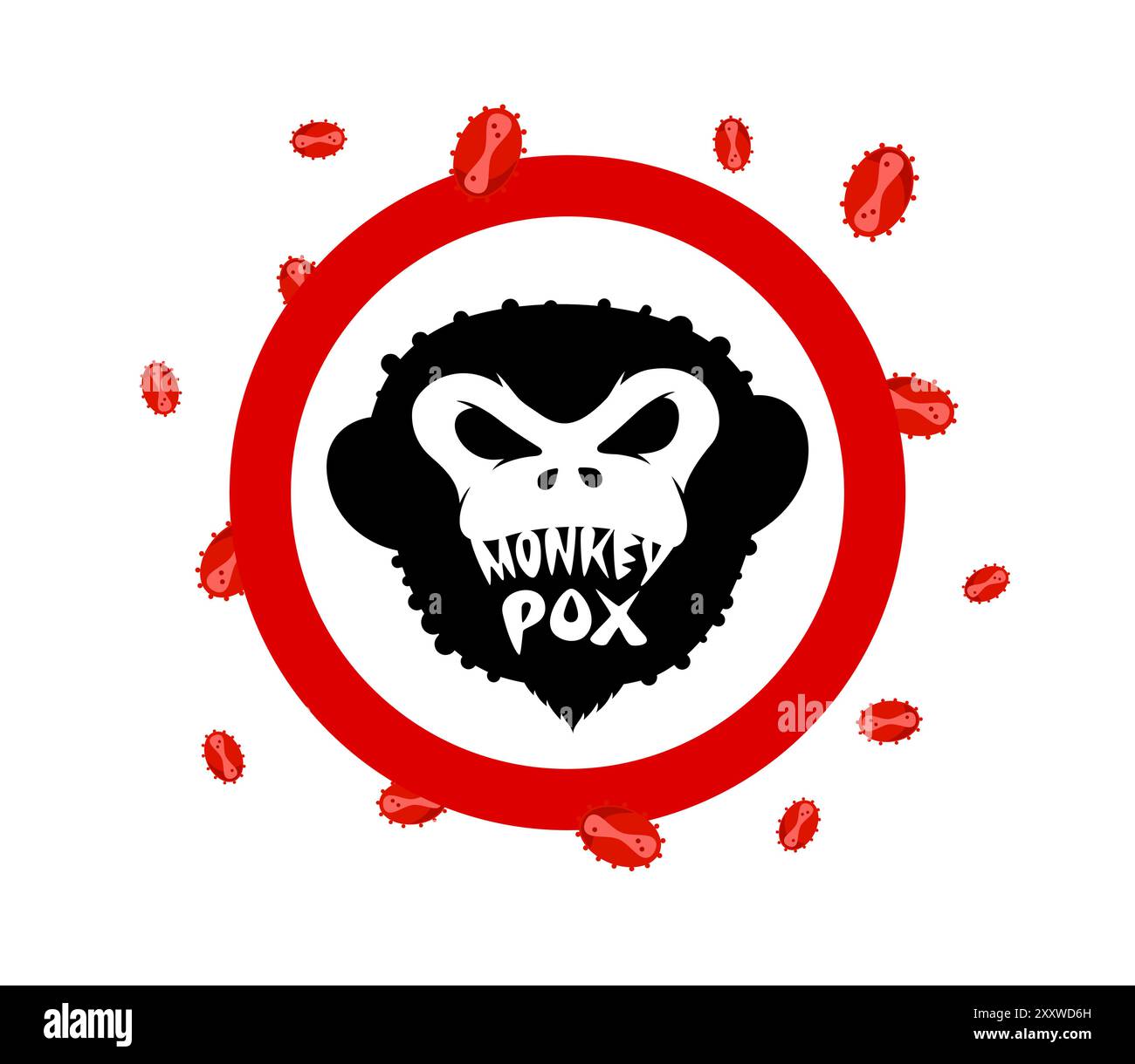 Stoppen Sie Affenpocken-Virus-Infektion Warnzeichen. Affenpocken Krankheit Ausbruch Epidemie von Primaten auf Menschen Symbol. Mpox Gefahr und Public Health Epidemie Risiko medizinische Ikone. MPV MPVX gefährliche Pandemie Stock Vektor