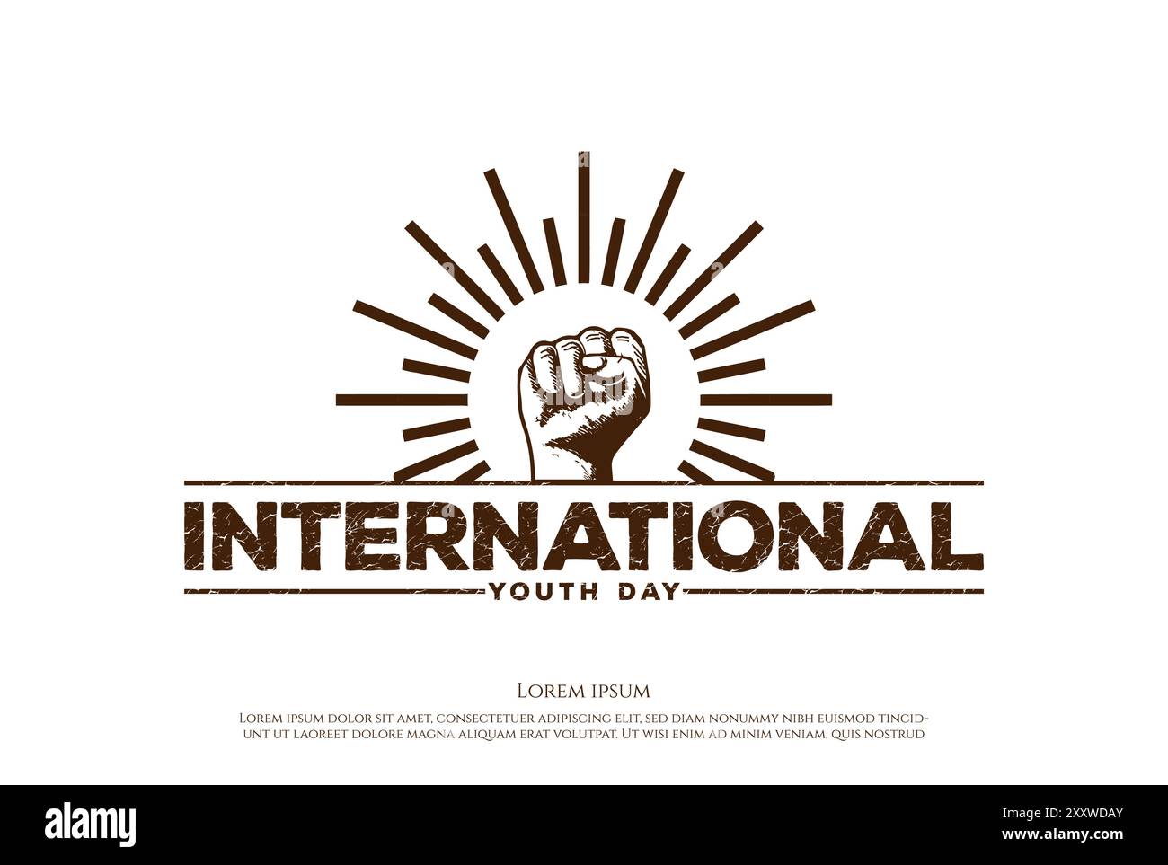 Vintage Retro Hand Ballen Faust mit Sonne für Internationalen Jugendtag Logo Design Vektor Stock Vektor