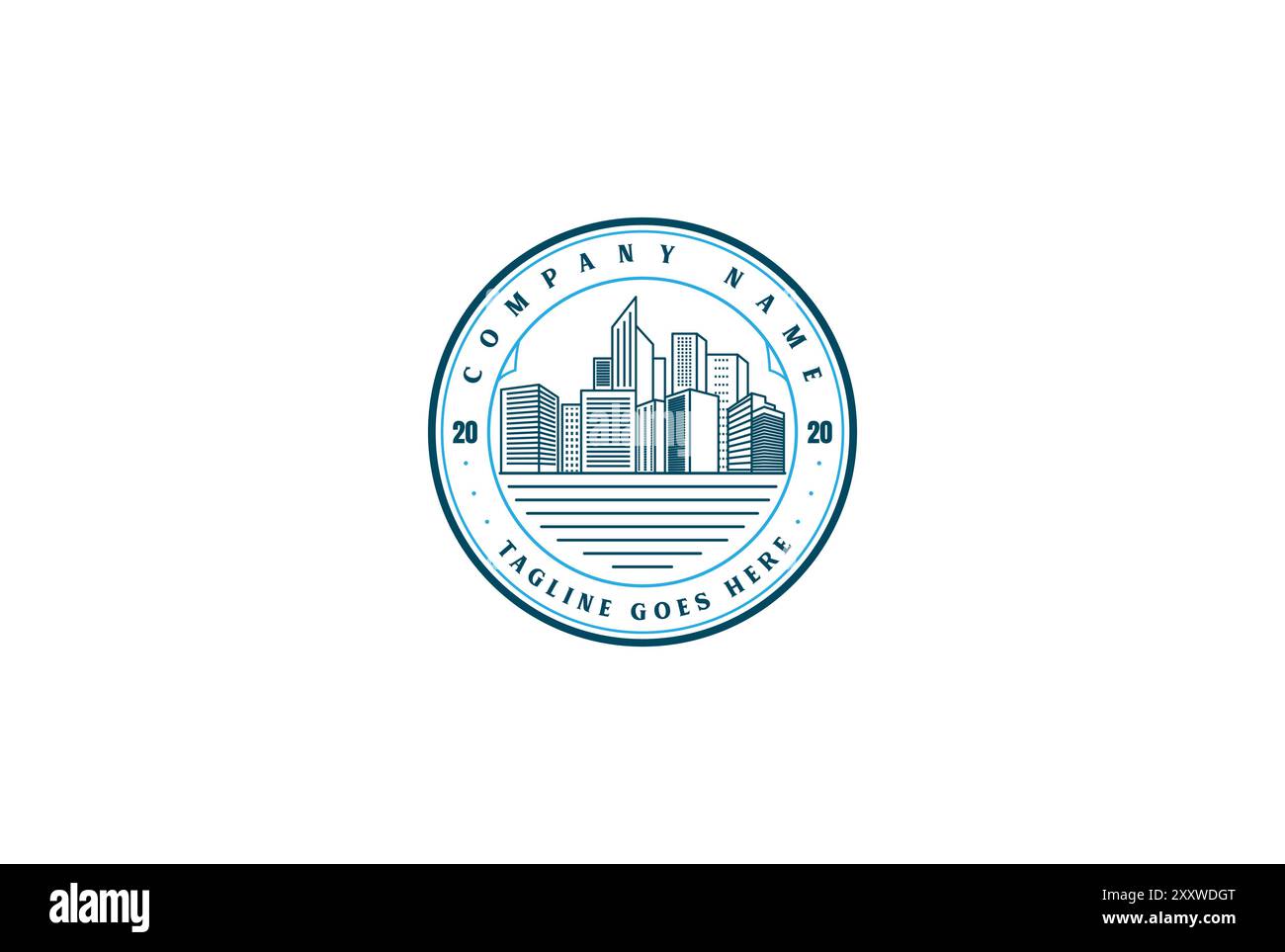 Retro Vintage Urban Skyline City Town Line Outline Logo Design Vektor Stock Vektor