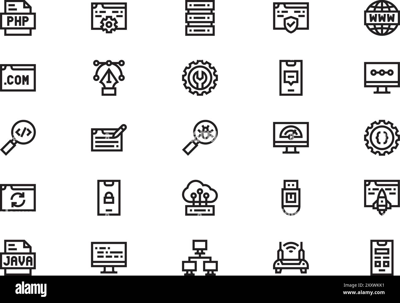 Die Icons-Sammlung für die Softwareentwicklung ist eine Vektorillustration mit bearbeitbarer Kontur. Stock Vektor