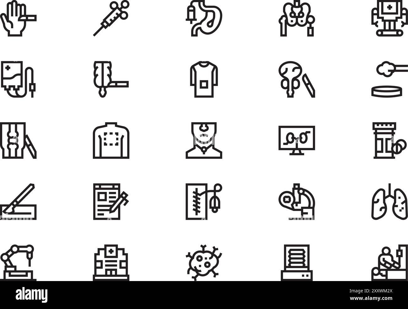 Die Sammlung Chirurgie Icons ist eine Vektorillustration mit bearbeitbarem Strich. Stock Vektor
