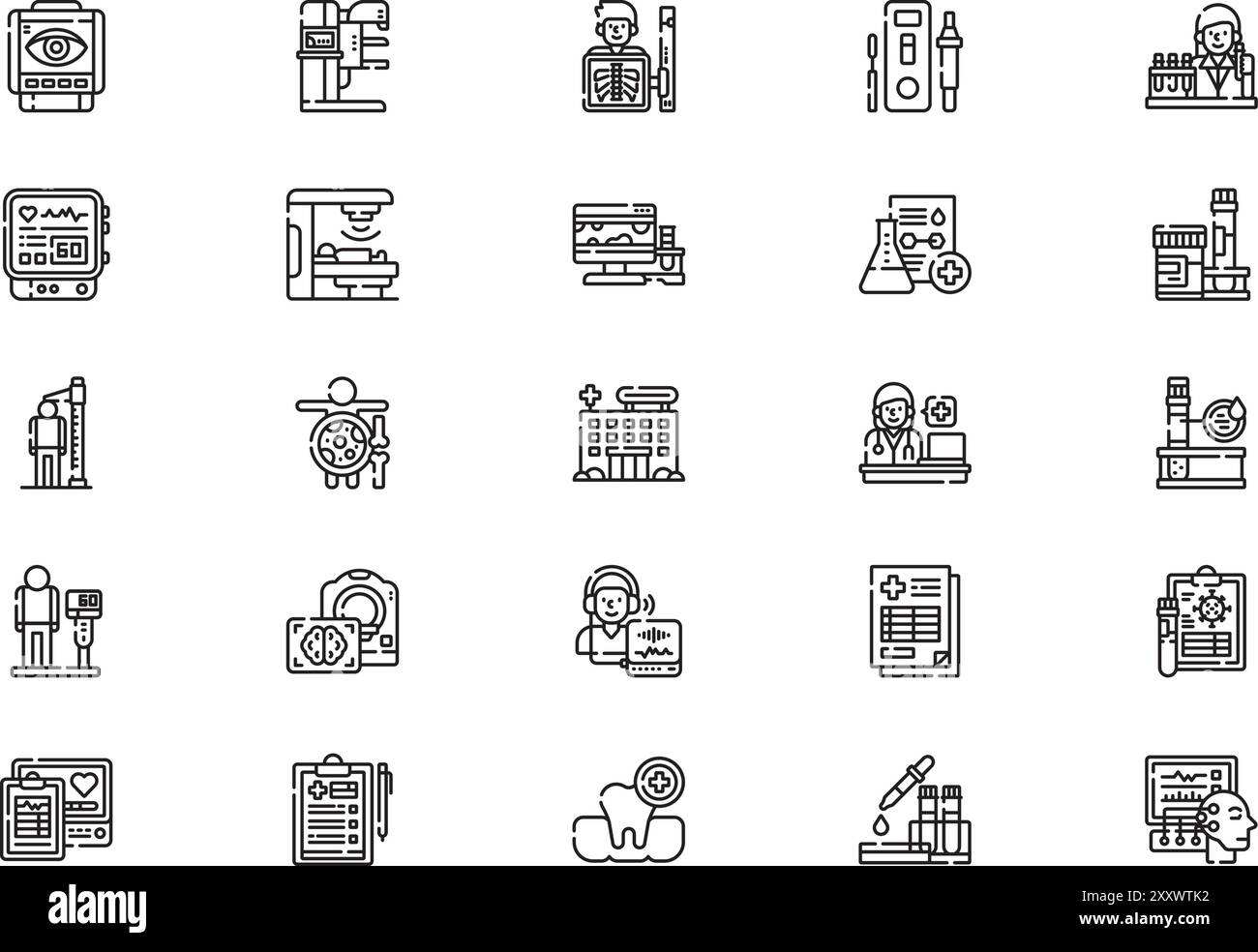 Medizinische Tests Iconsammlung ist eine Vektorillustration mit editierbarem Schlag. Stock Vektor