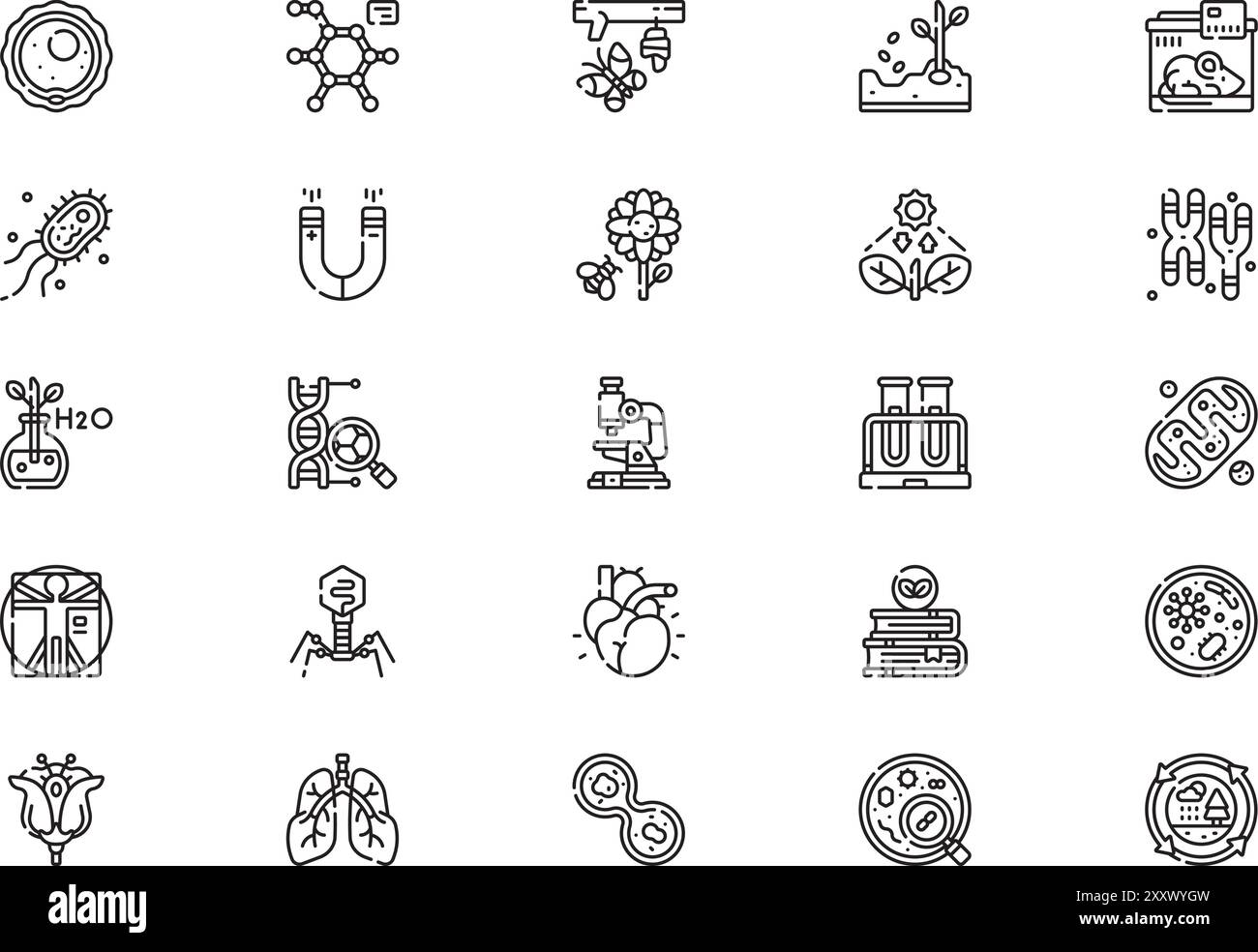 Biologie Icons Collection ist eine Vektorillustration mit bearbeitbarem Kontur. Stock Vektor