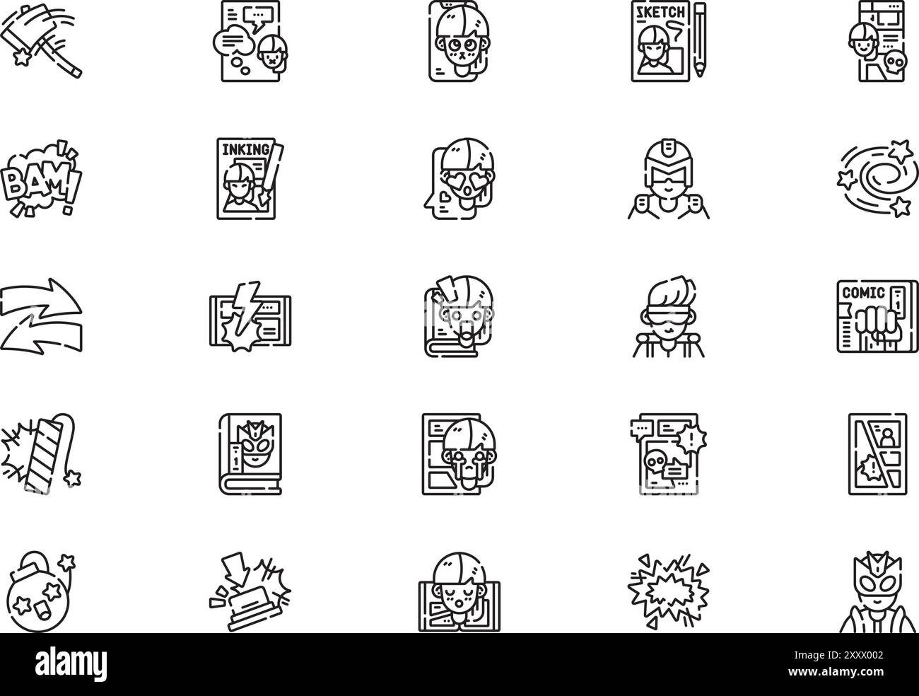 Comic Icons Collection ist eine Vektorillustration mit bearbeitbarer Kontur. Stock Vektor