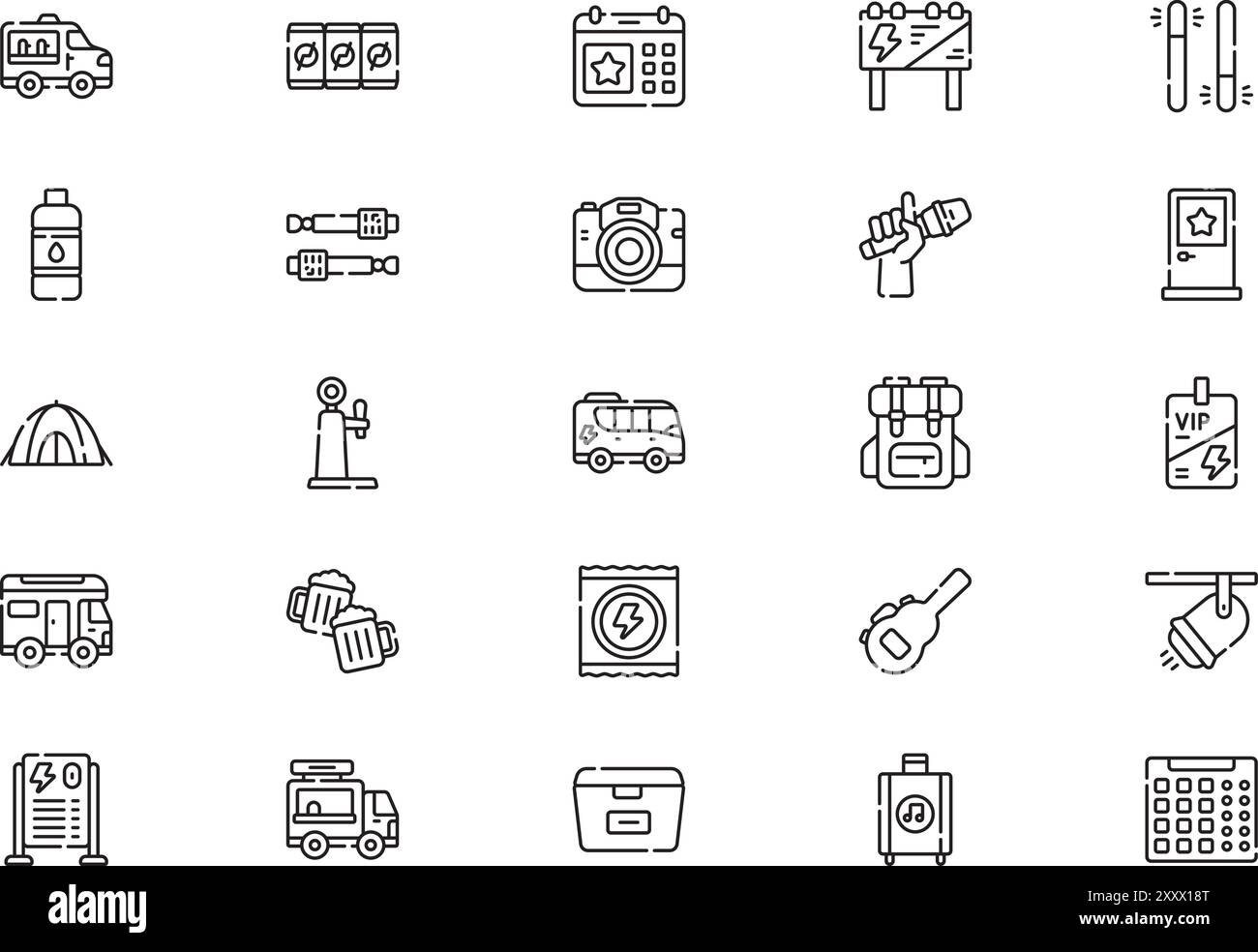 Festival Icons Kollektion ist eine Vektorillustration mit bearbeitbarem Konturstrich. Stock Vektor