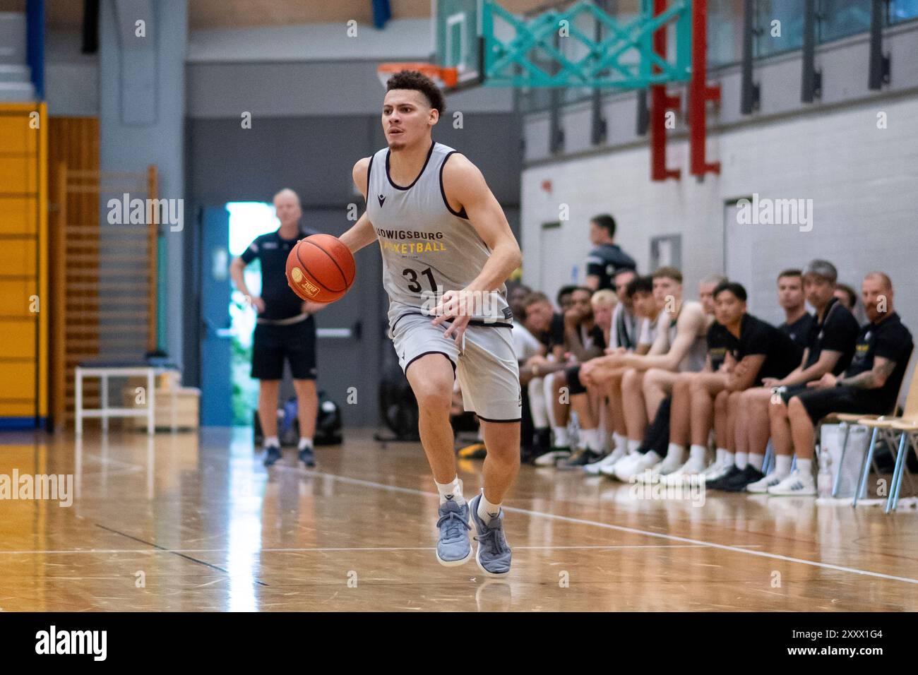 Kellan Grady (MHP Riesen Ludwigsburg, #31) am Ball, GER, MHP Riesen Ludwigsburg vs PS Karlsruhe Lions, Testspiel Basketball Bundesliga, Saison 2024/2025, 26.08.2024 Foto: Eibner-Pressefoto/Michael Memmler Stockfoto