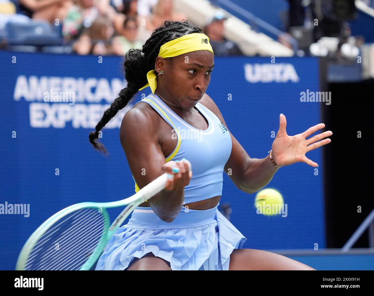 Flushing Meadows, New York, USA. 26. August 2024: Coco Gauff (USA) besiegte Varvara Gracheva bei den US Open mit 6:2 und 6:0 im Billie Jean King National Tennis Center in Flushing, Queens, NY. © Grace Schultz/CSM Credit: CAL Sport Media/Alamy Live News Stockfoto