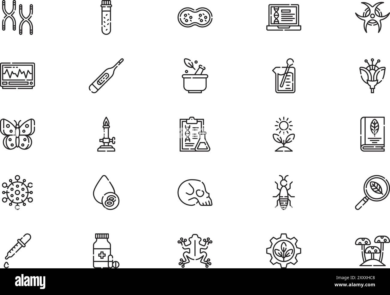 Biologie Icons Collection ist eine Vektorillustration mit bearbeitbarem Kontur. Stock Vektor
