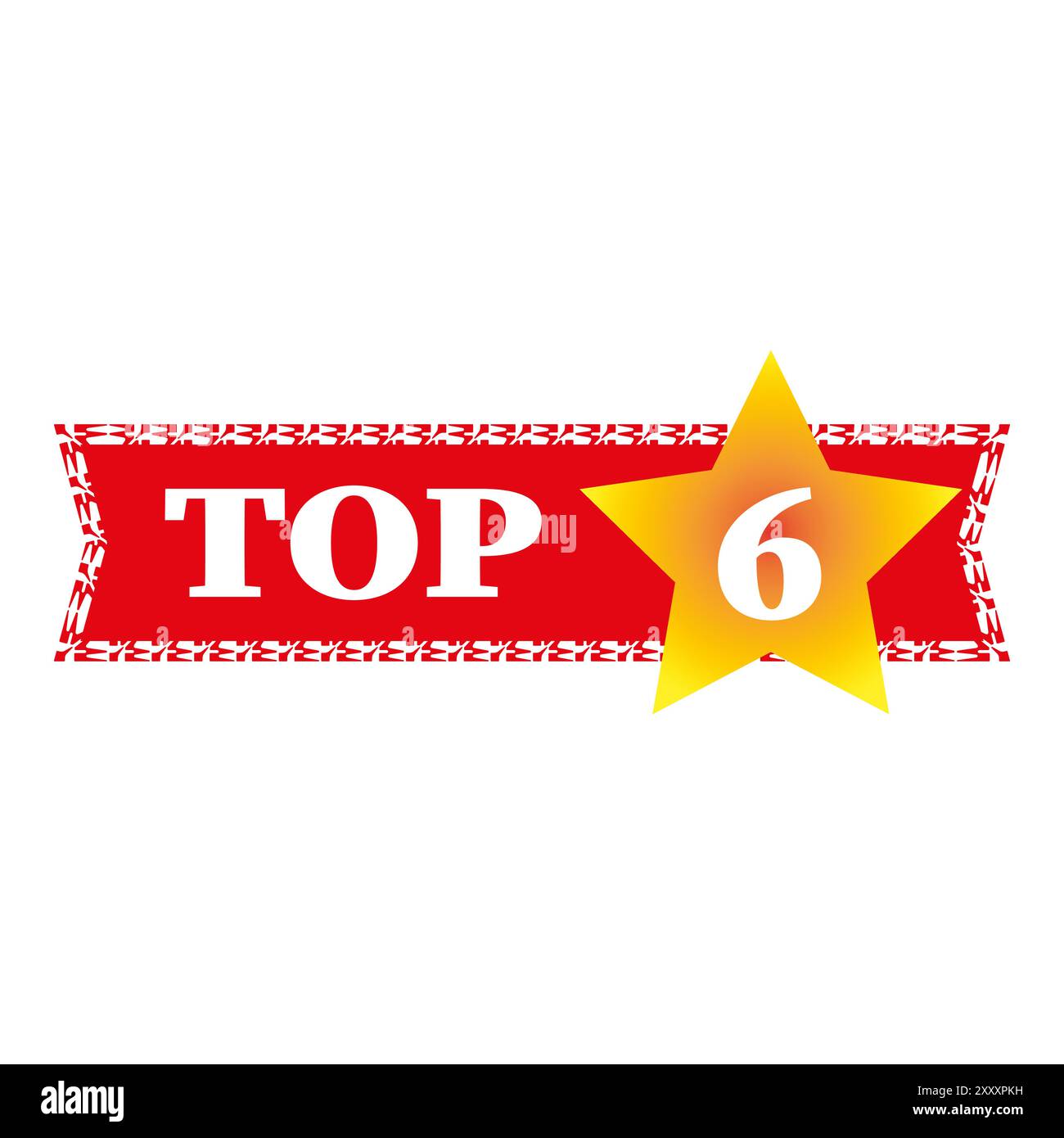 Top-6-Banner. Nummer sechs im Fokus. Fettgedruckter Top 6-Text. Gelbes Sternendetail. Stock Vektor