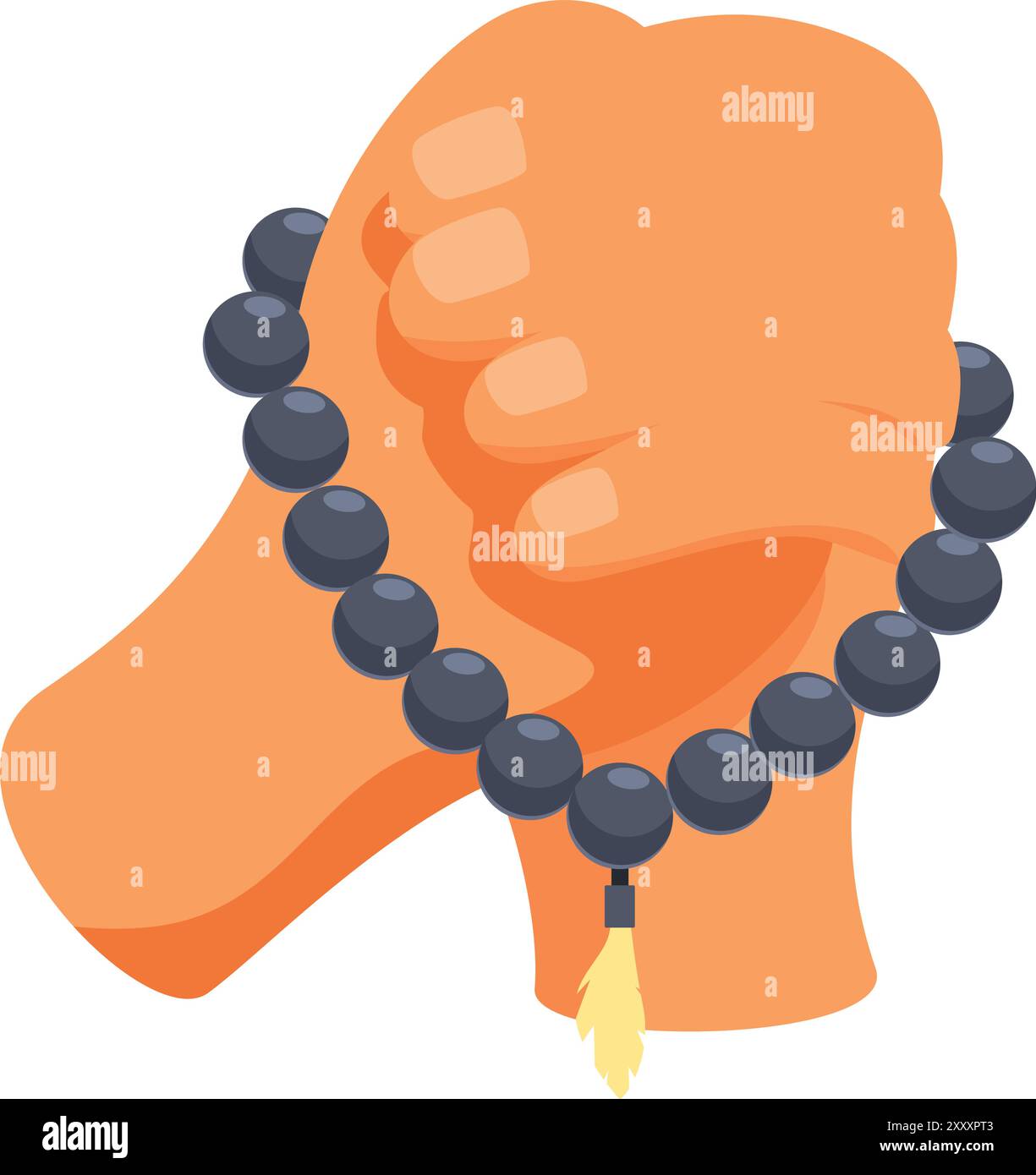 Eine Person, die buddhistische mala-Perlen hält, betet in Meditation Stock Vektor