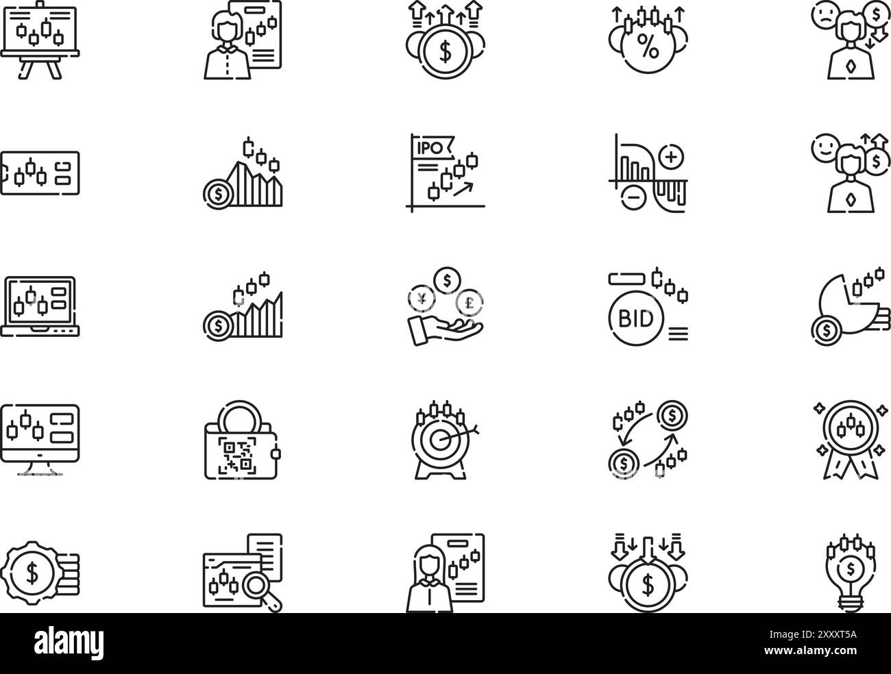 Trading Icons Collection ist eine Vektorillustration mit bearbeitbarem Kontur. Stock Vektor