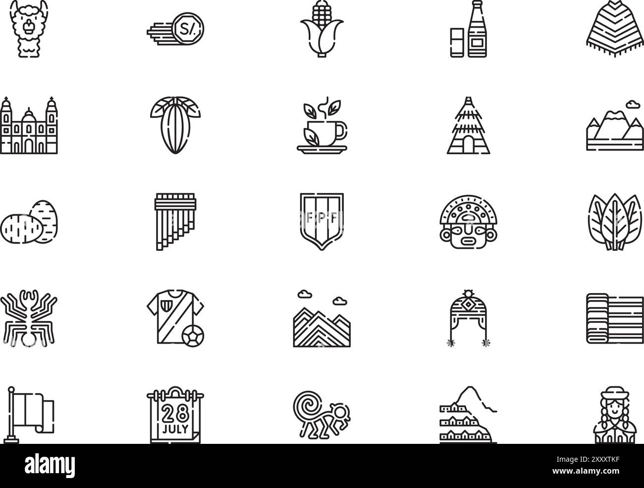 Peru Icons Collection ist eine Vektorillustration mit bearbeitbarem Kontur. Stock Vektor