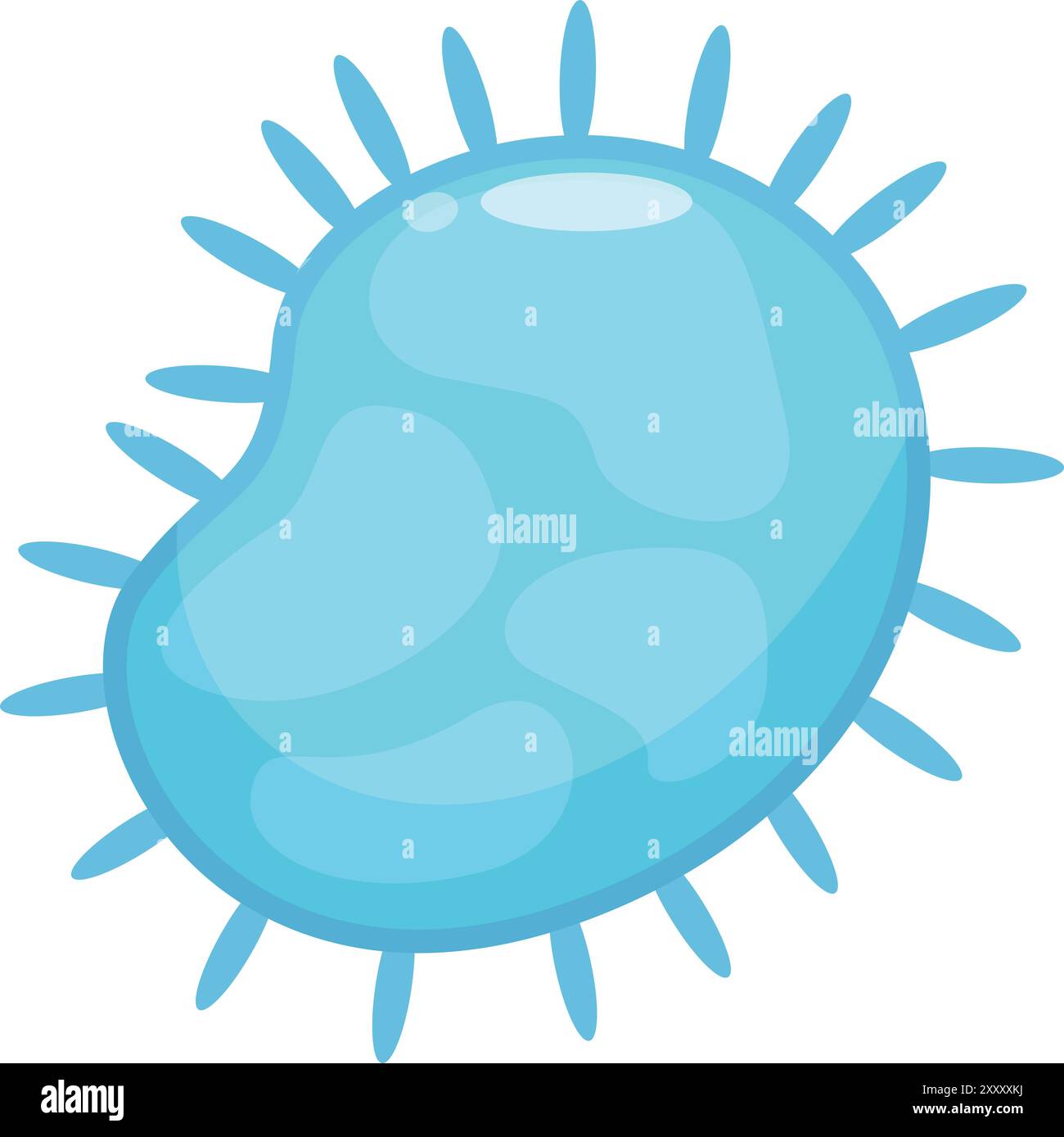 Karikaturillustration eines blauen Virus mit Spitzen, perfekt für medizinische und wissenschaftliche Projekte Stock Vektor