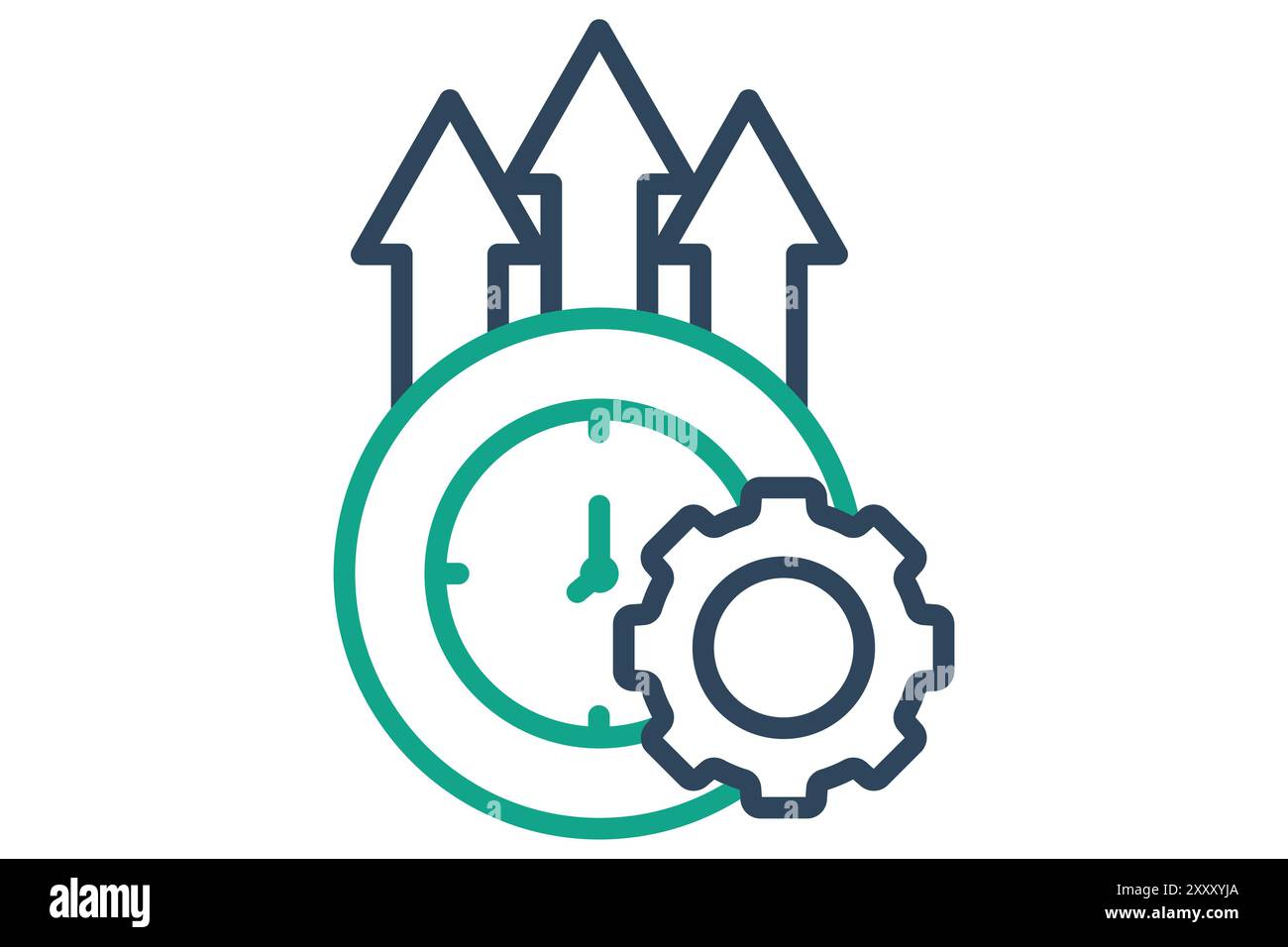Symbol „effektiv“. Liniensymbolstil. Uhr mit Gang und Aufwärtspfeil. Symbol für Effizienz. Vektorillustration für Produktivitätselemente Stock Vektor