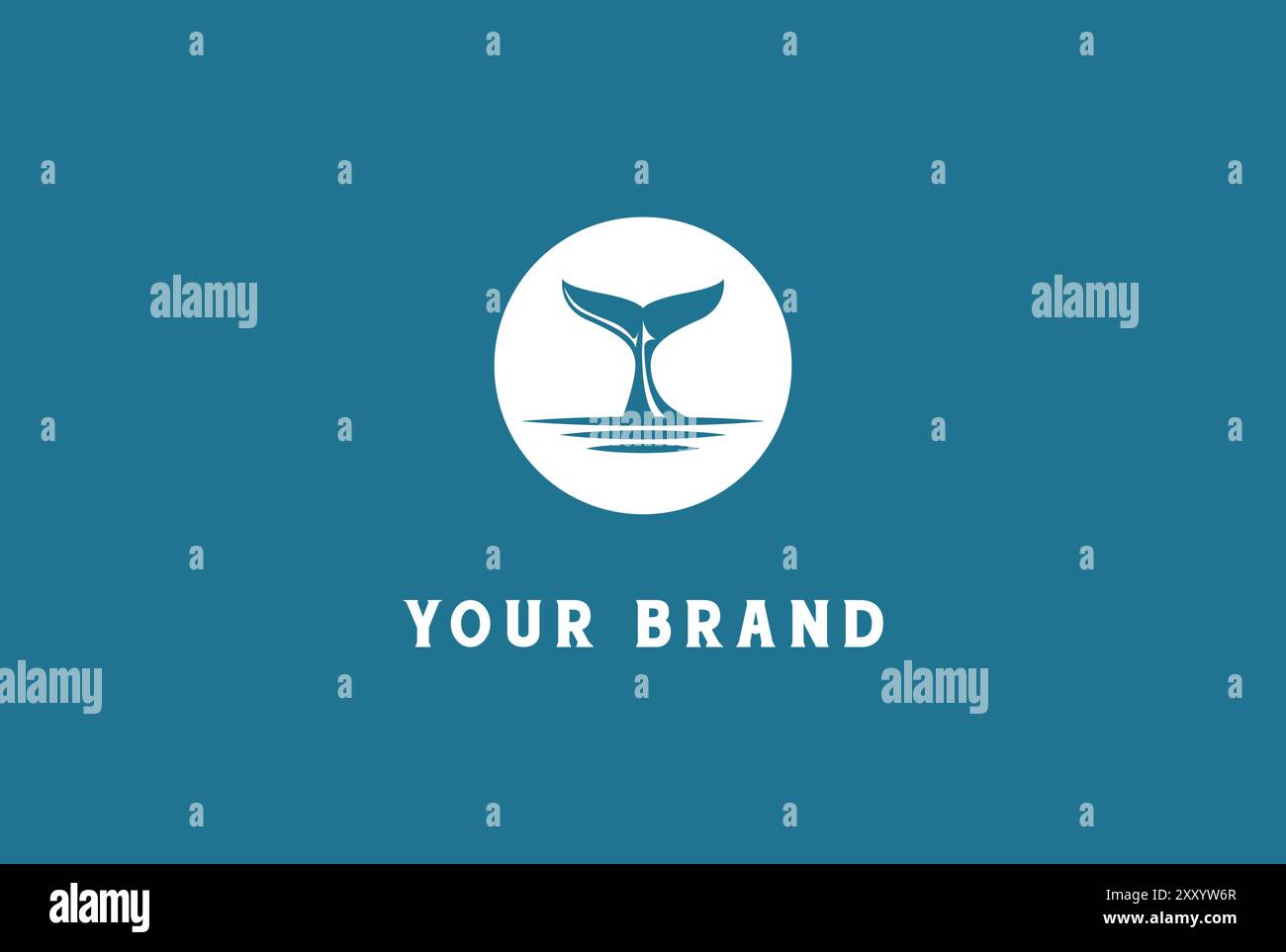 Einfacher minimalistischer Sunset Beach mit Wal- oder Delfinschwanz-Logo-Design-Vektor Stock Vektor