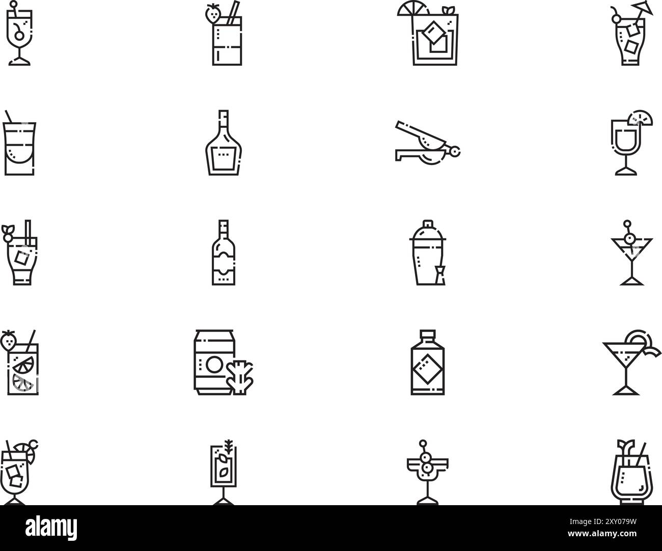 Die Kollektion Cocktails Icons ist eine Vektorillustration mit bearbeitbarem Kontur. Stock Vektor