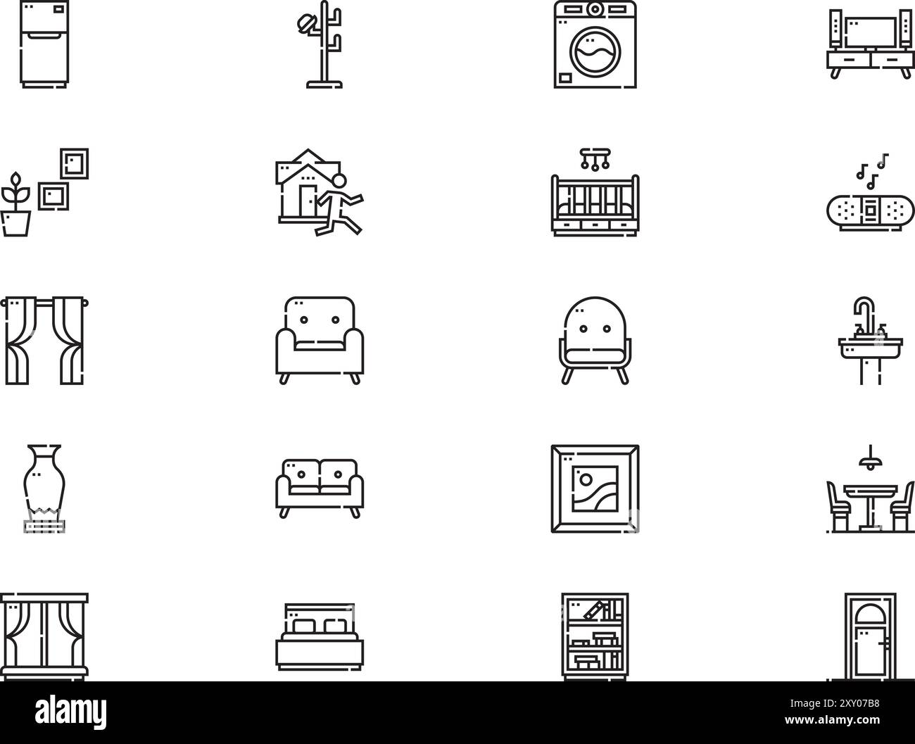 Die Kollektion Home and Living Icons ist eine Vektorillustration mit bearbeitbarem Strich. Stock Vektor