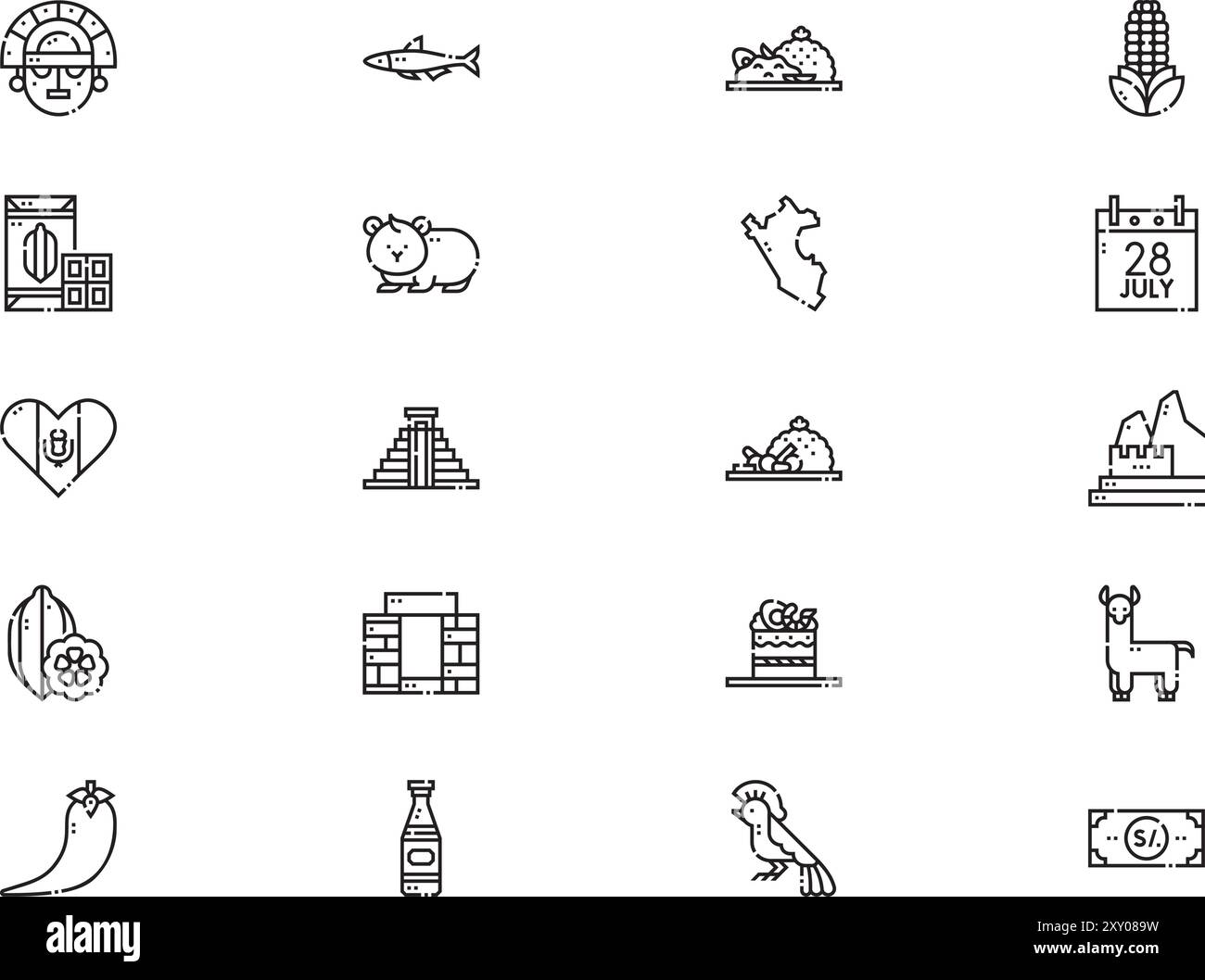 Peru Icons Collection ist eine Vektorillustration mit bearbeitbarem Kontur. Stock Vektor
